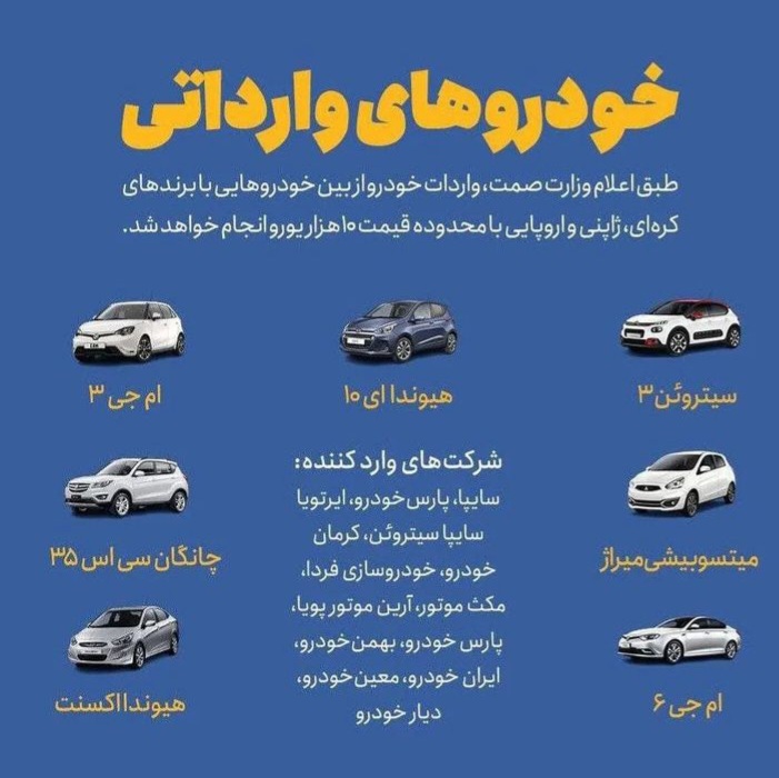 انتشار اسامی خودرو‌های وارداتی زیر 10 هزار یورو 2