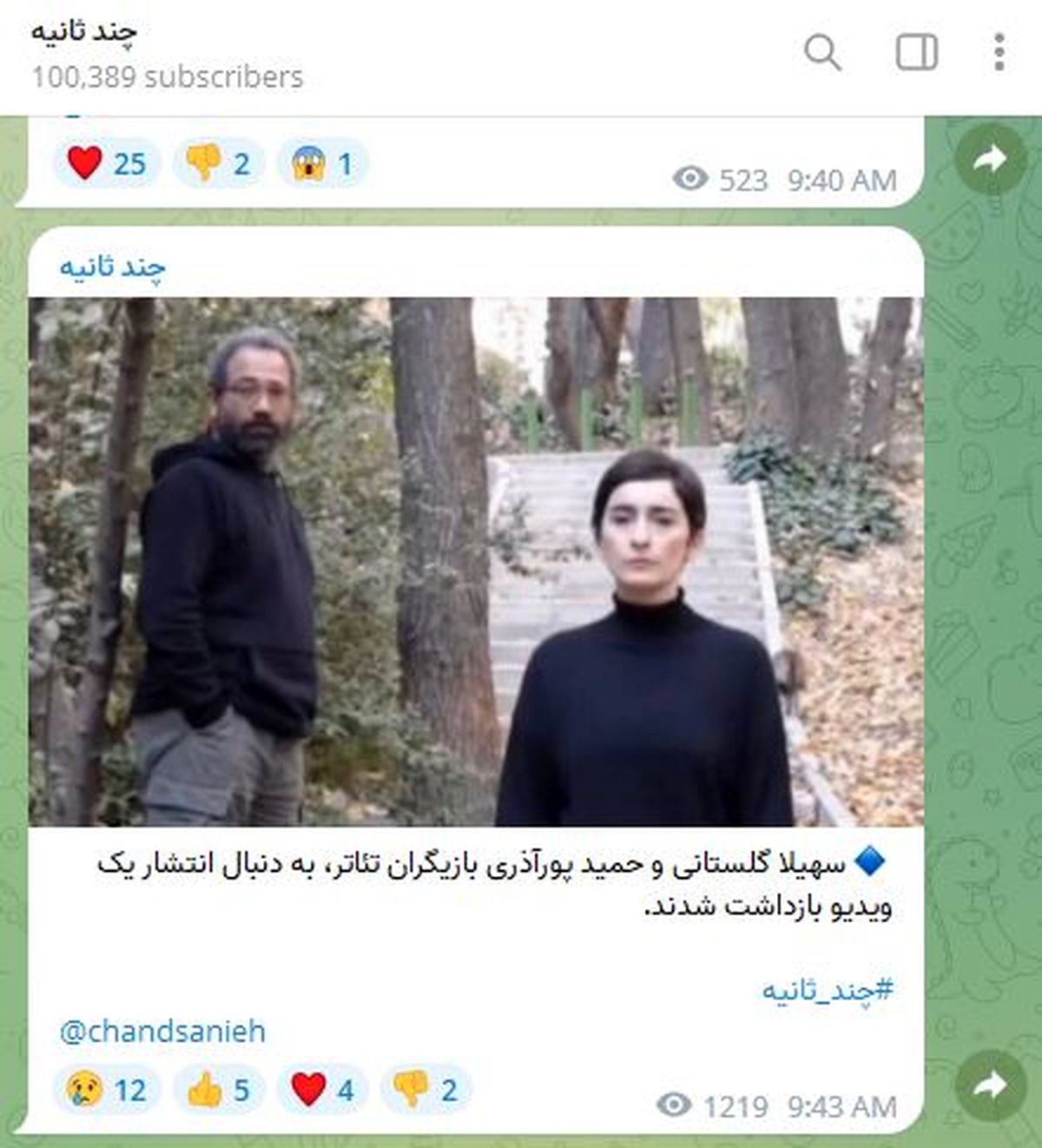 سهیلا گلستانی و حمید پورآذری بازداشت شدند